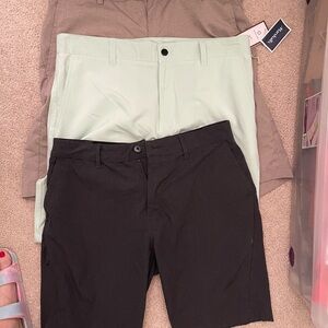 Black, Green, and Tan Flat Front Shorts